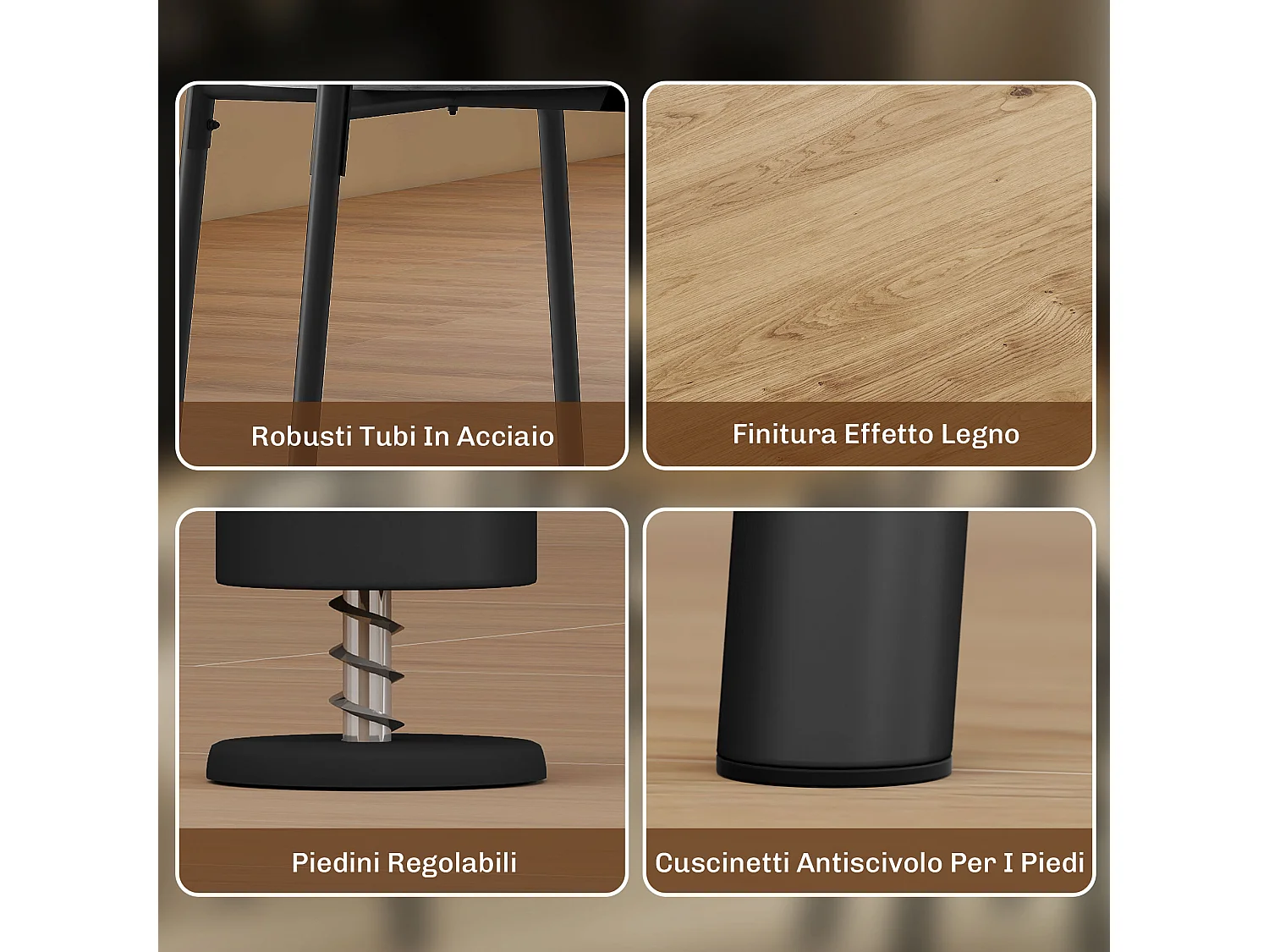 Set tavolo e sedie sala da pranzo 5 pezzi tavolo da pranzo rotondo e 4 sedie in legno e metallo