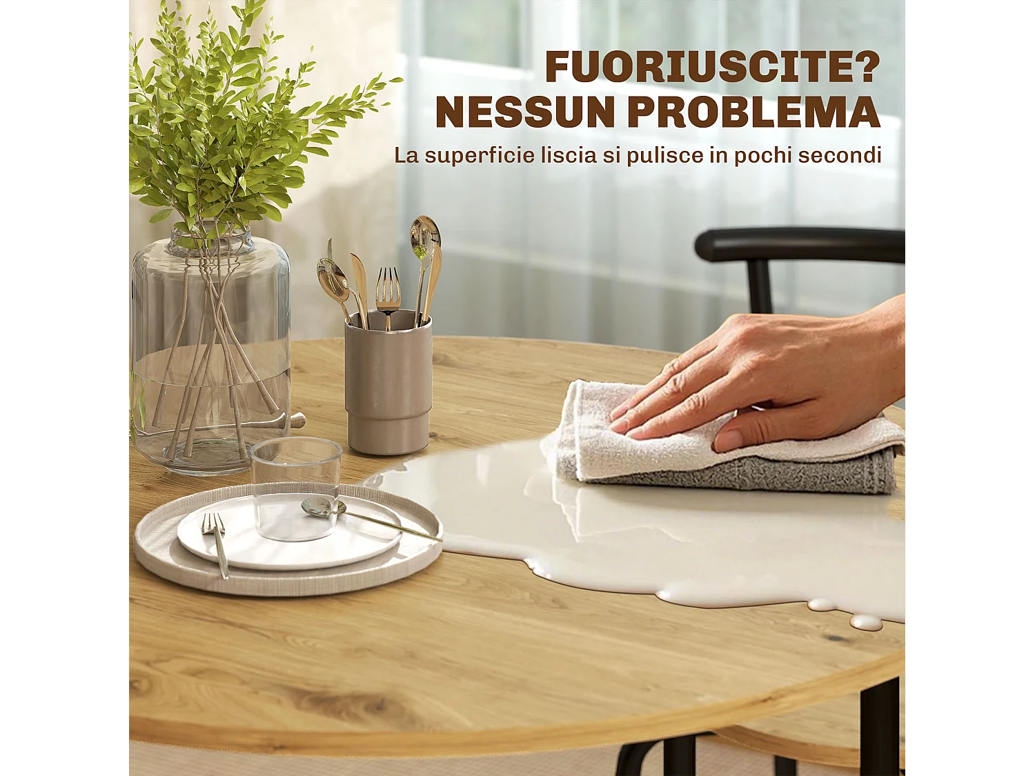 Set tavolo e sedie sala da pranzo 5 pezzi tavolo da pranzo rotondo e 4 sedie in legno e metallo