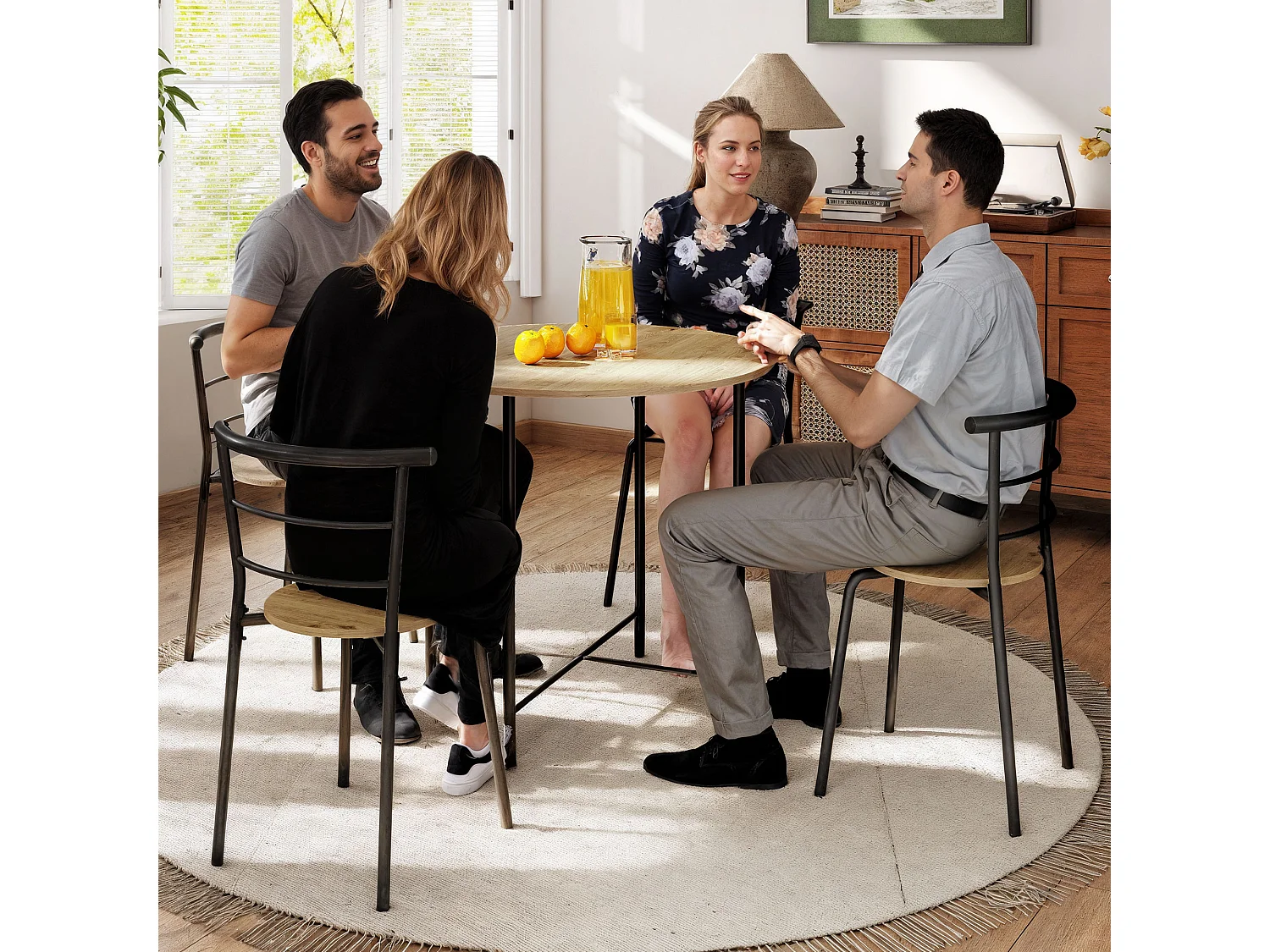 Set tavolo e sedie sala da pranzo 5 pezzi tavolo da pranzo rotondo e 4 sedie in legno e metallo