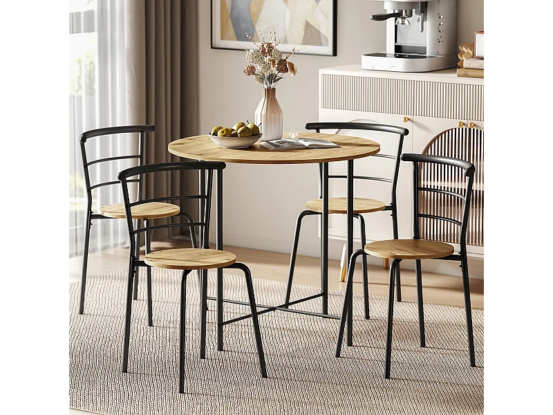 Set tavolo e sedie sala da pranzo 5 pezzi tavolo da pranzo rotondo e 4 sedie in legno e metallo
