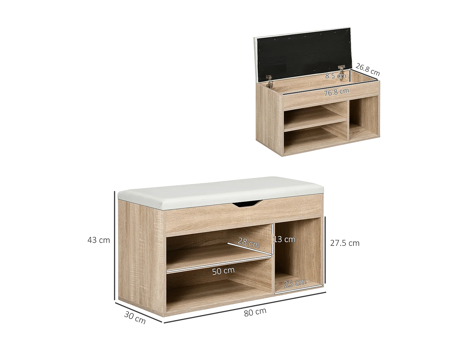 Scarpiera salvaspazio in legno con 2 ripiani aperti portaoggetti