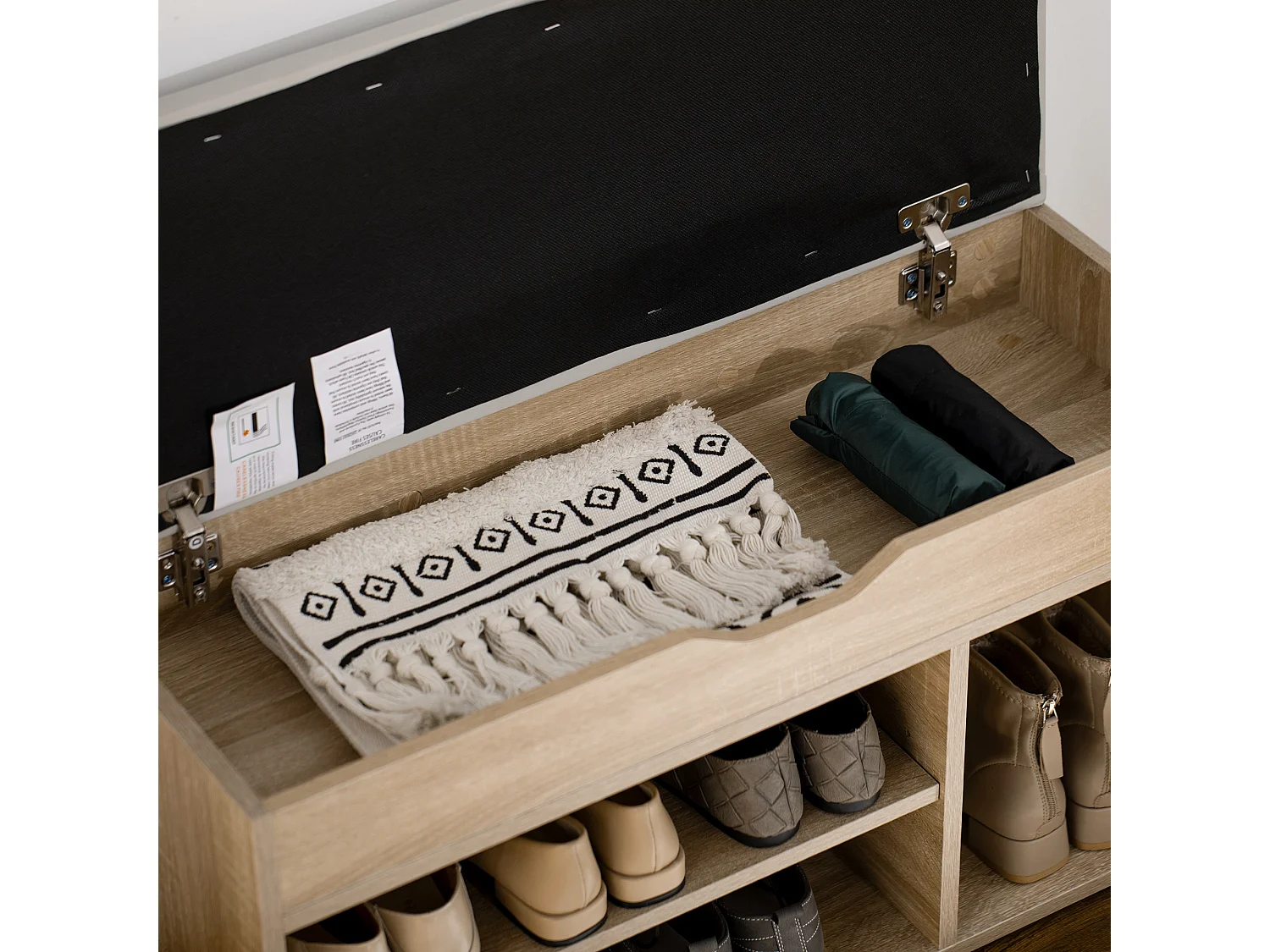 Scarpiera salvaspazio in legno con 2 ripiani aperti portaoggetti