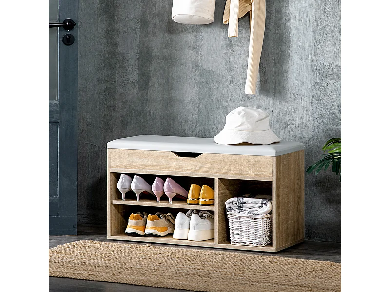 Scarpiera salvaspazio in legno con 2 ripiani aperti portaoggetti