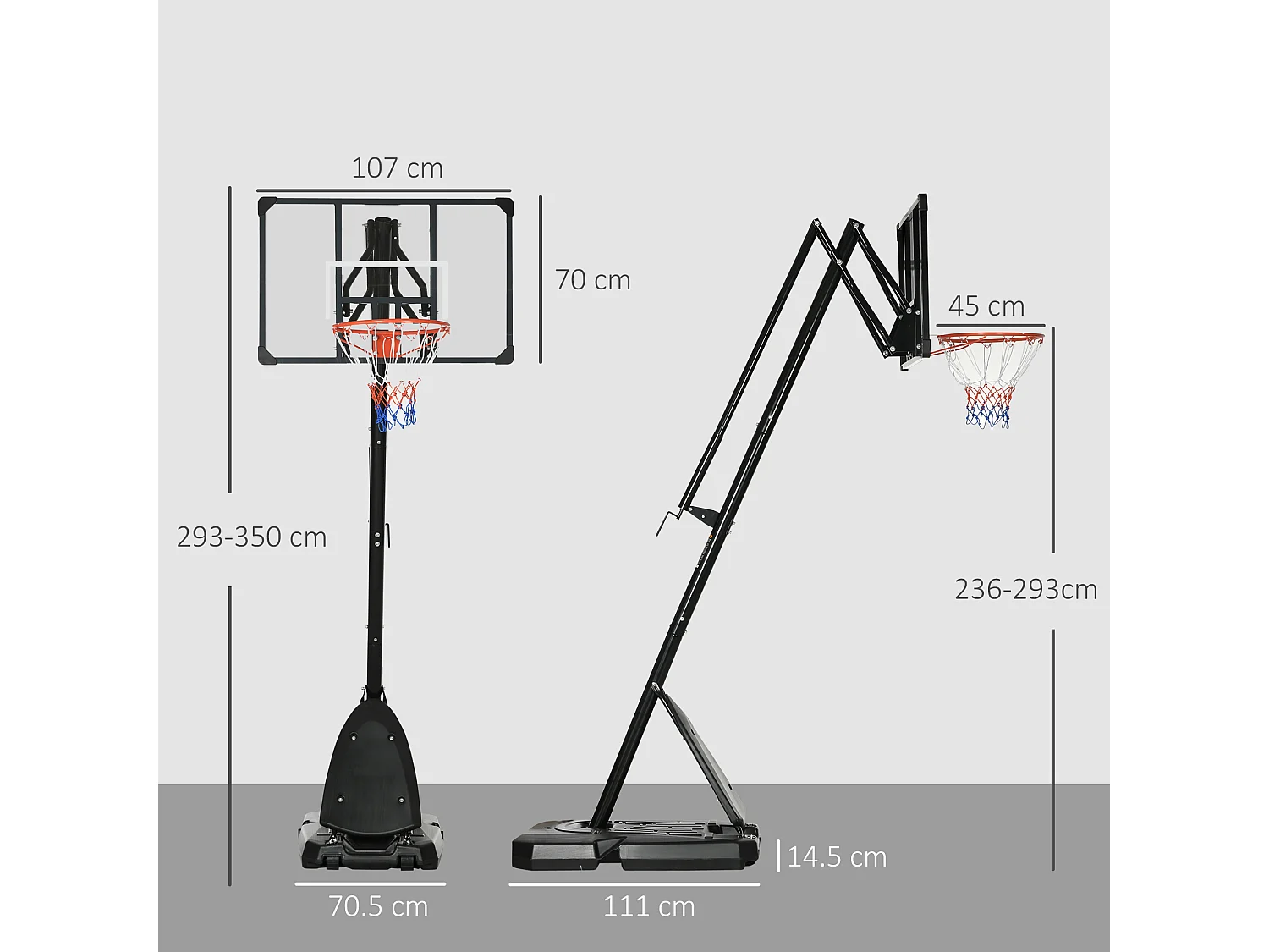 Canestro Basket in acciaio regolabile in Altezza e con ruote