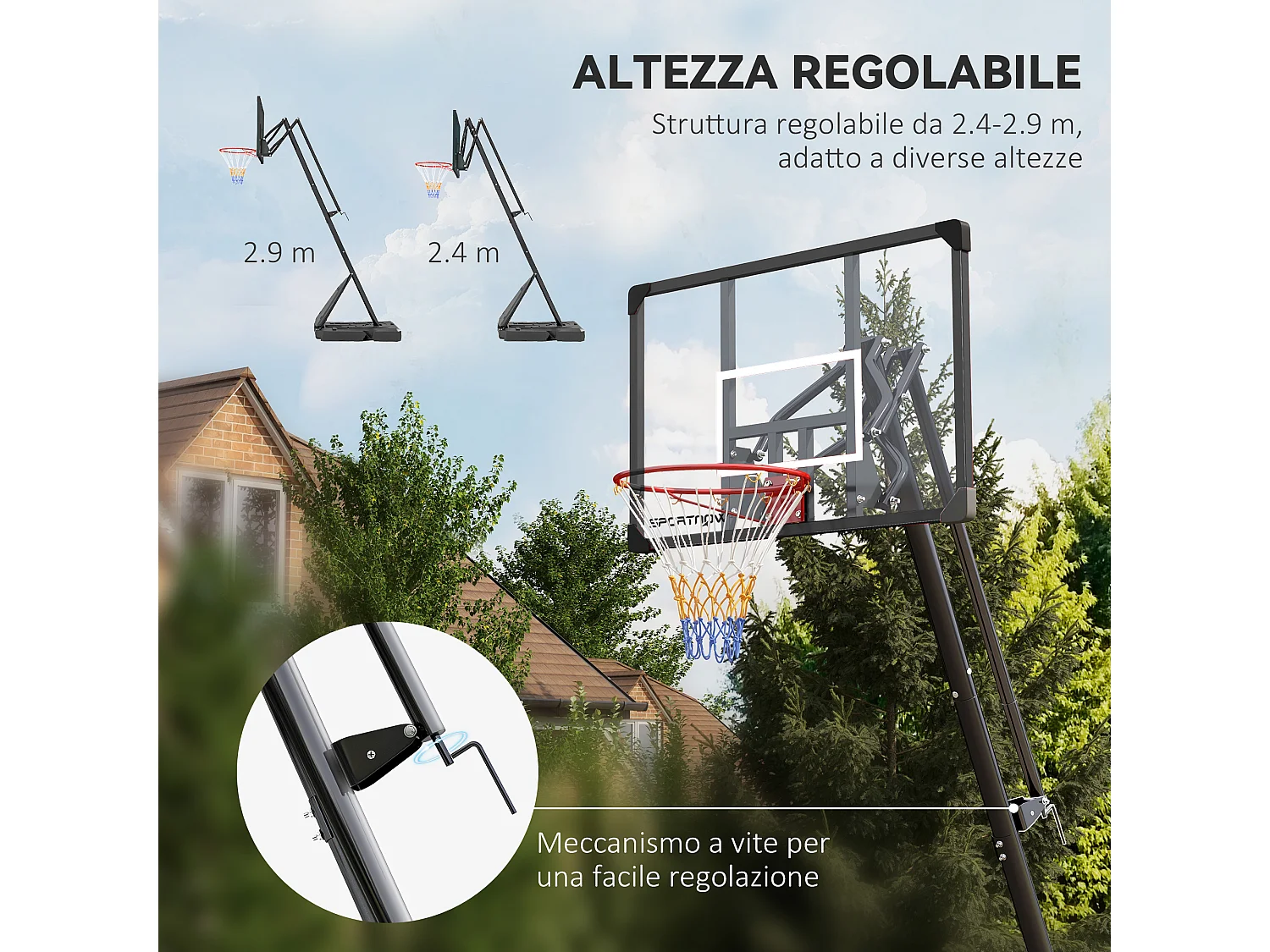 Canestro Basket in acciaio regolabile in Altezza e con ruote