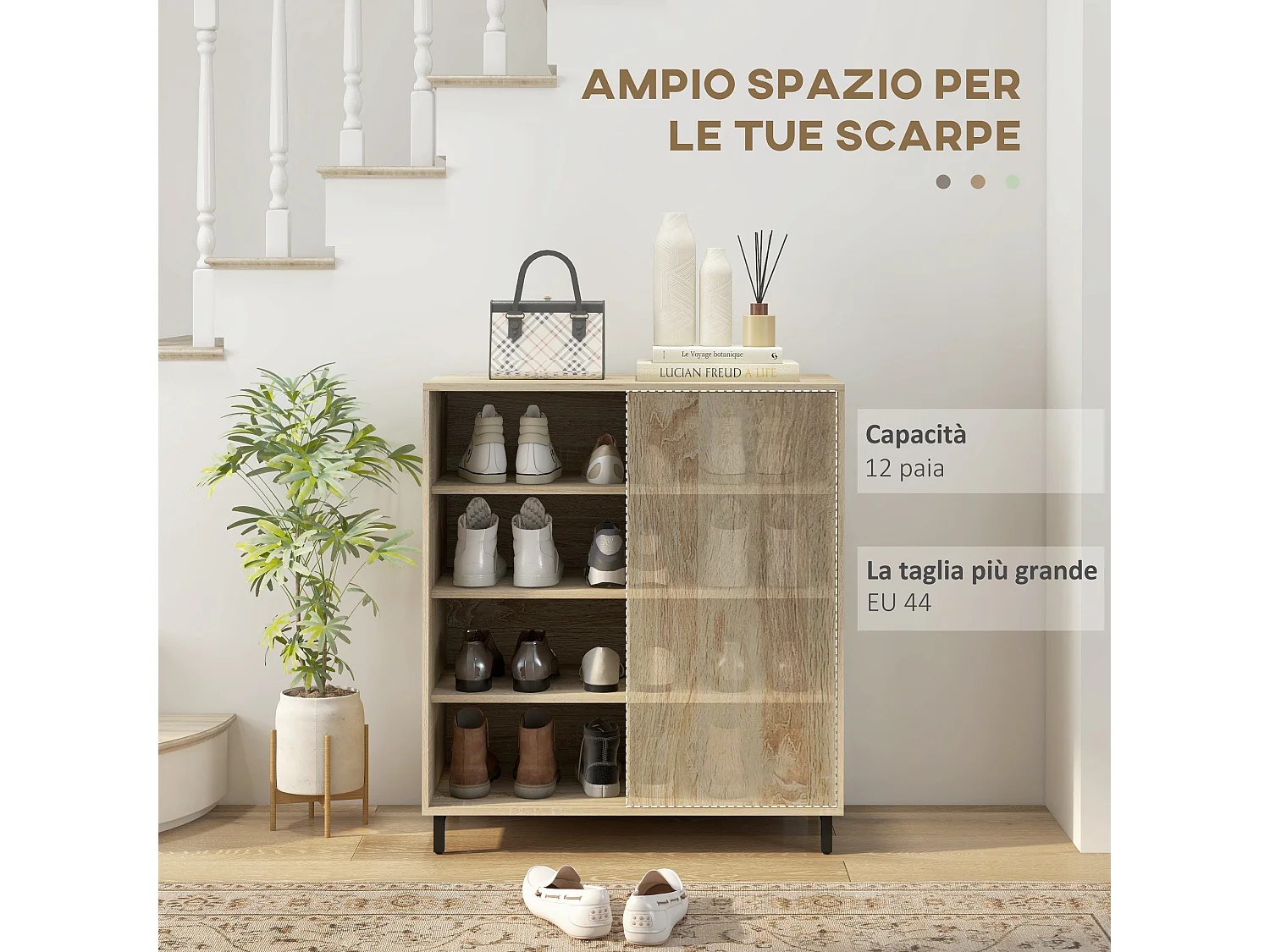 Mobile scarpiera a 4 livelli con ripiani regolabili 12 paia max