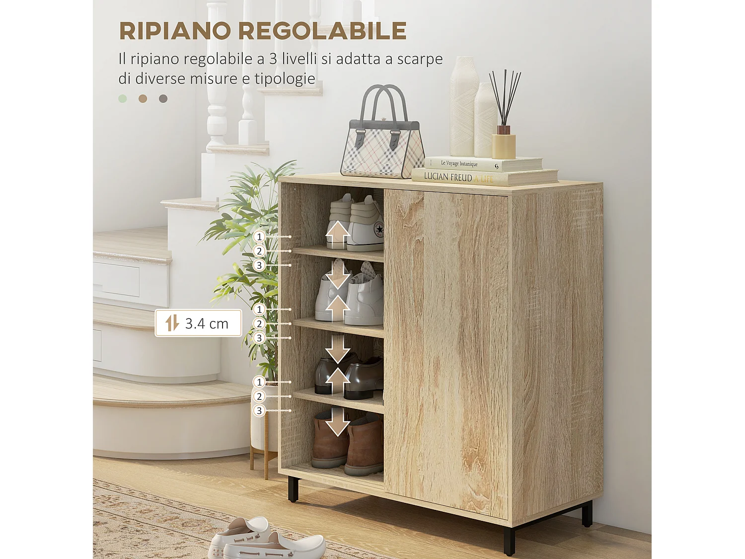 Mobile scarpiera a 4 livelli con ripiani regolabili 12 paia max