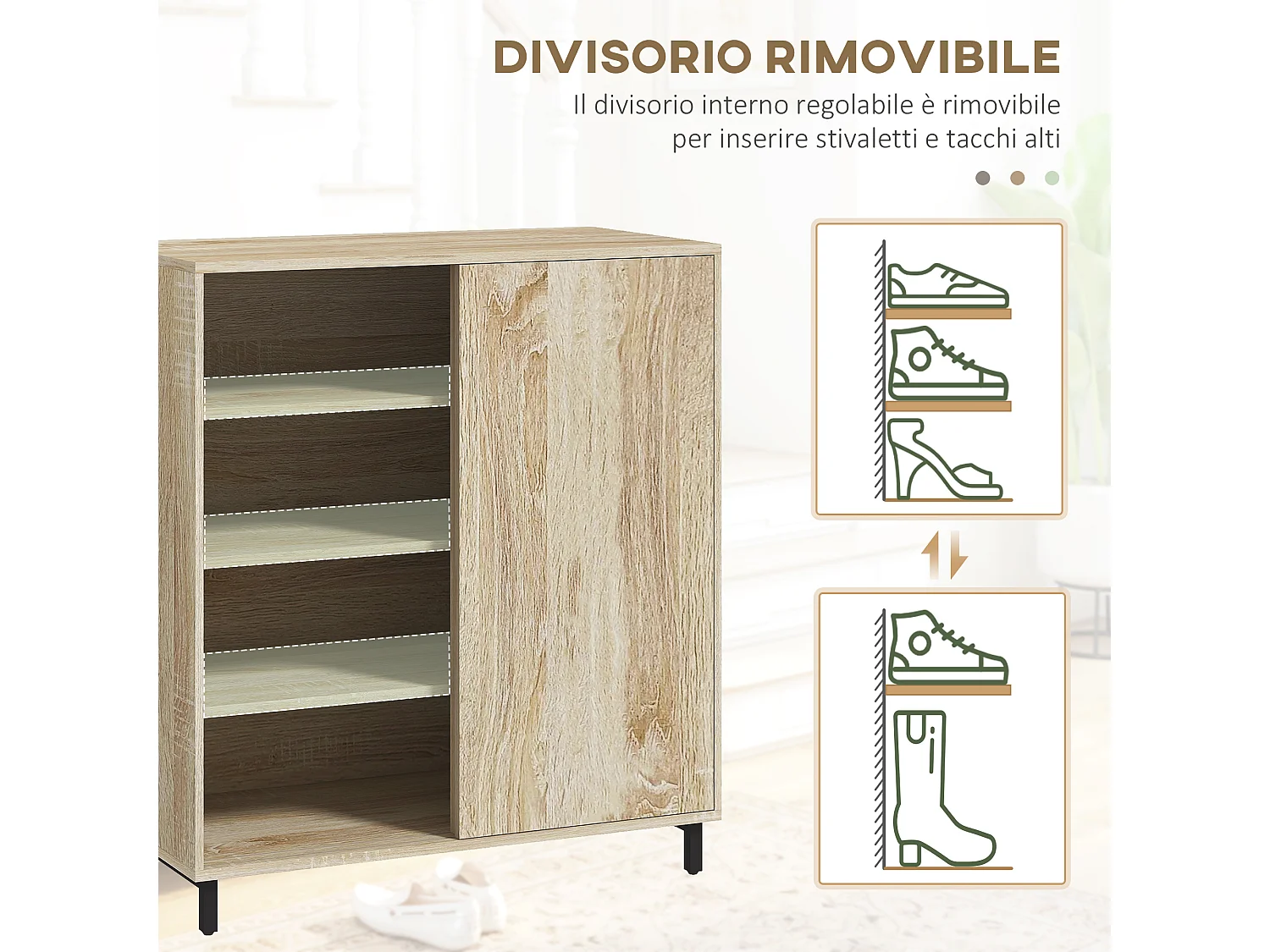 Mobile scarpiera a 4 livelli con ripiani regolabili 12 paia max