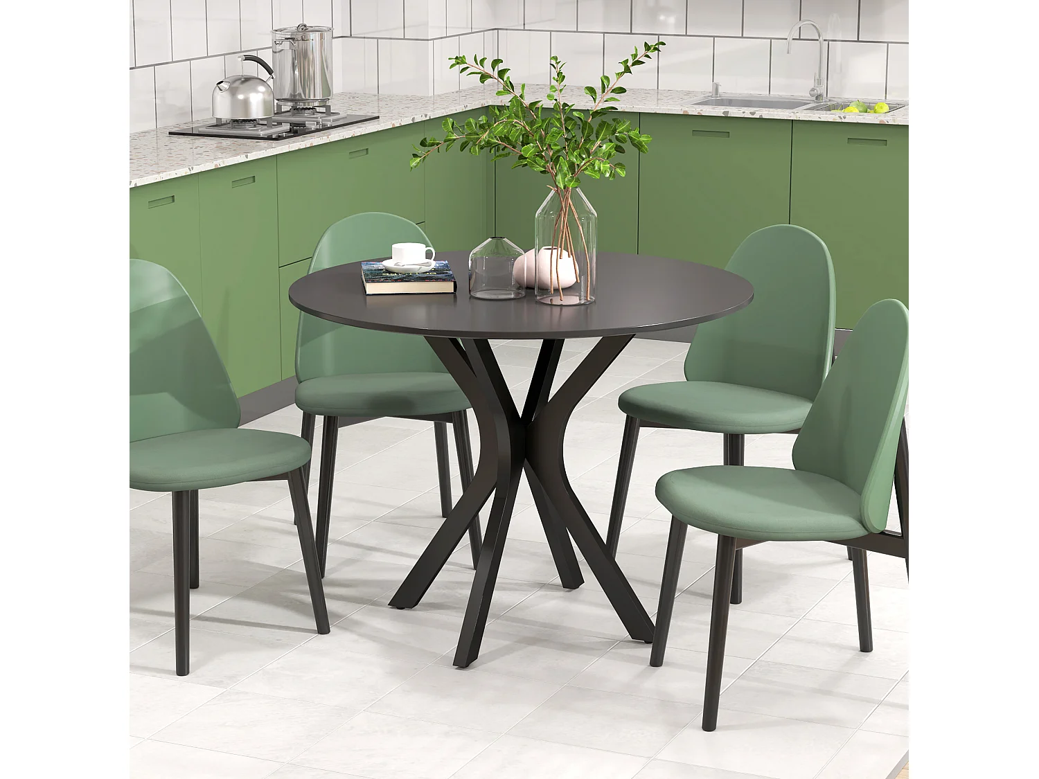 Tavolo da pranzo moderno 4 posti rotondo in acciaio e mdf nero