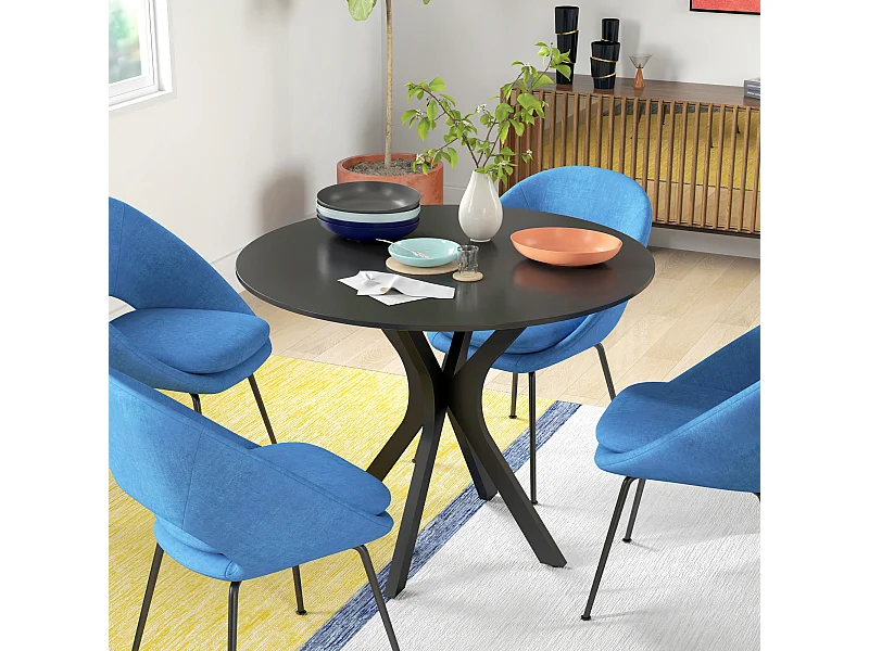 Tavolo da pranzo moderno 4 posti rotondo in acciaio e mdf nero