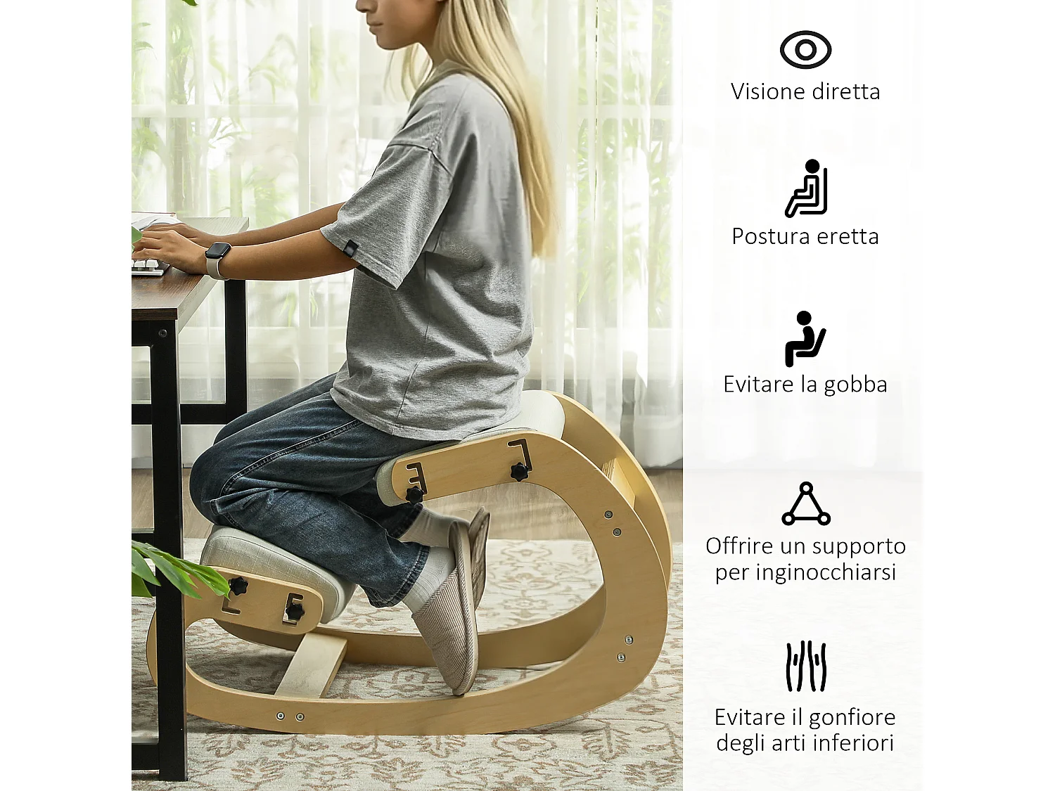 Sedia inginocchiatoio a dondolo regolabile in 6 posizioni bianco crema