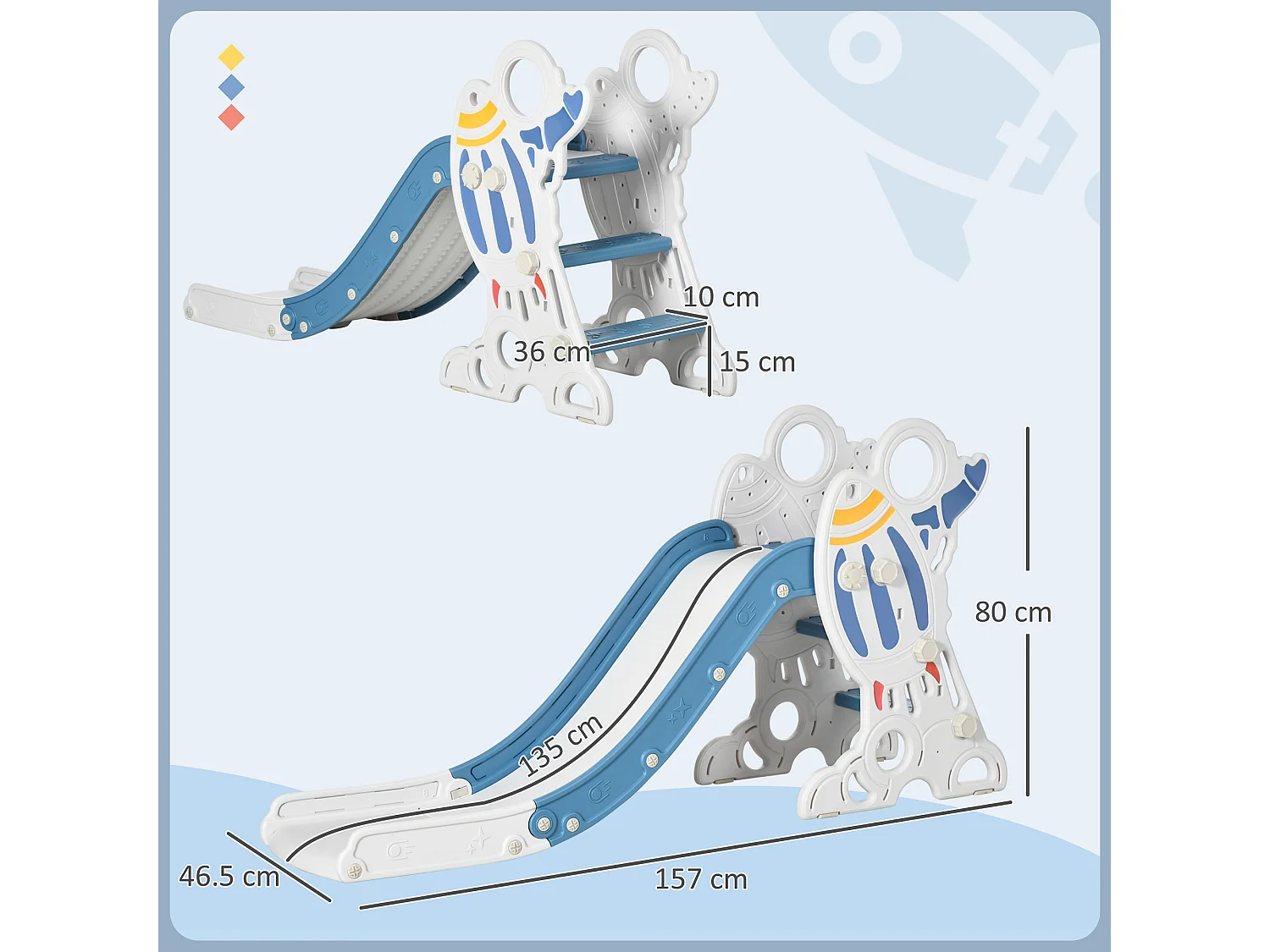 Scivolo per bambini a tema spaziale blu bianco e grigio