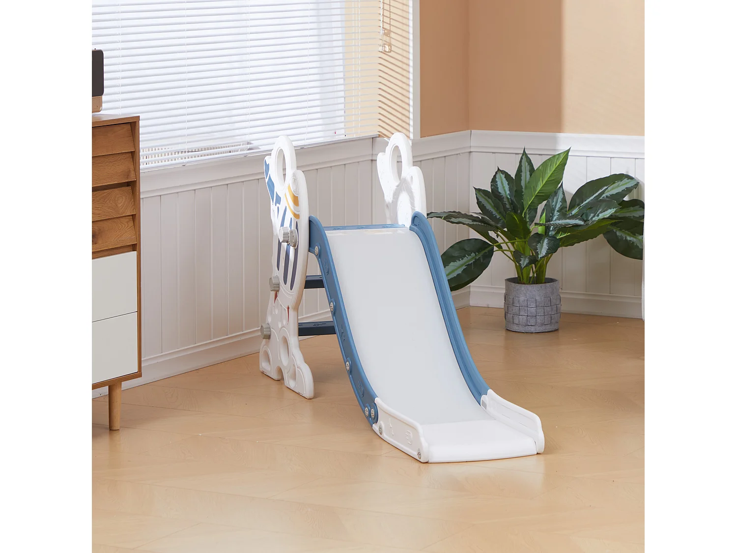 Scivolo per bambini a tema spaziale blu bianco e grigio
