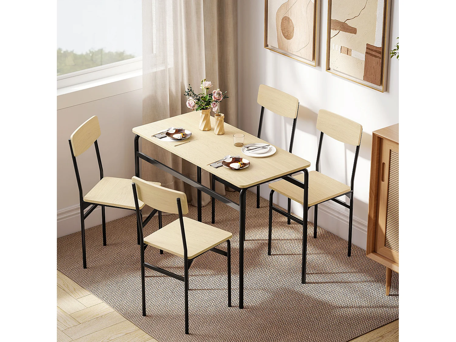 Set tavolo e sedie sala da pranzo 5 pezzi tavolo da pranzo rettangolare e 4 sedie in legno