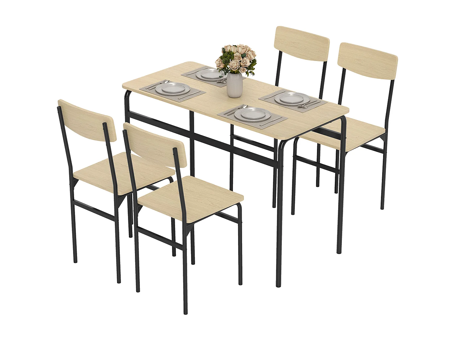 Set tavolo e sedie sala da pranzo 5 pezzi tavolo da pranzo rettangolare e 4 sedie in legno