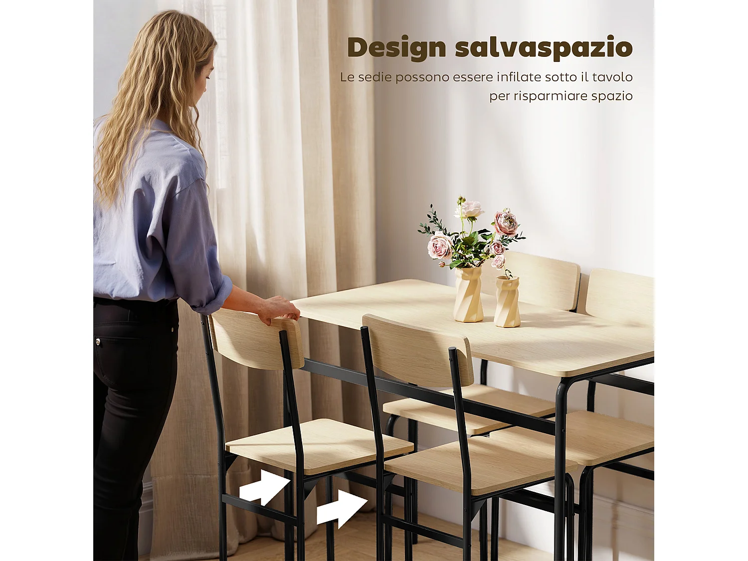Set tavolo e sedie sala da pranzo 5 pezzi tavolo da pranzo rettangolare e 4 sedie in legno