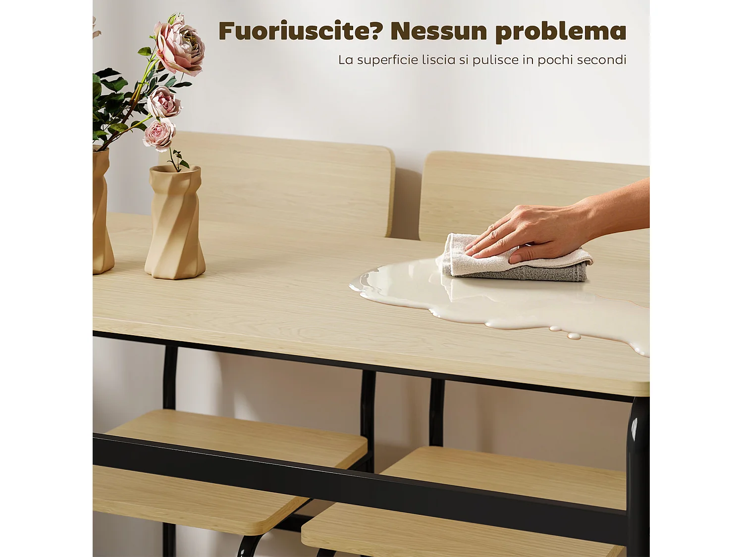 Set tavolo e sedie sala da pranzo 5 pezzi tavolo da pranzo rettangolare e 4 sedie in legno