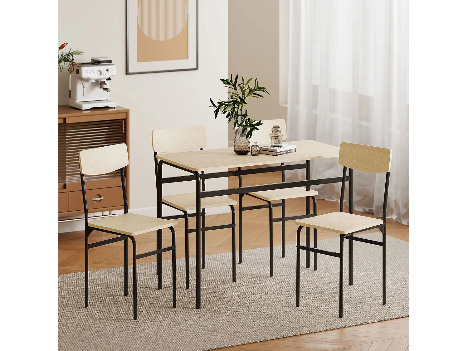 Set tavolo e sedie sala da pranzo 5 pezzi tavolo da pranzo rettangolare e 4 sedie in legno