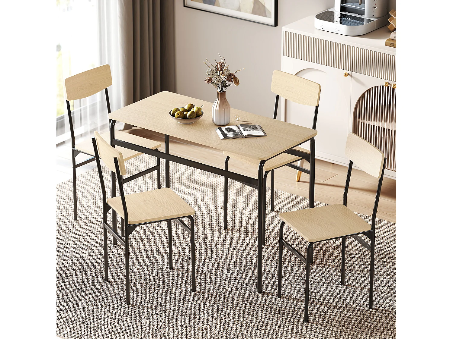 Set tavolo e sedie sala da pranzo 5 pezzi tavolo da pranzo rettangolare e 4 sedie in legno