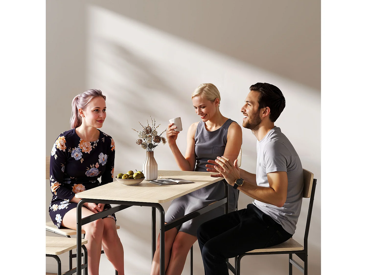 Set tavolo e sedie sala da pranzo 5 pezzi tavolo da pranzo rettangolare e 4 sedie in legno