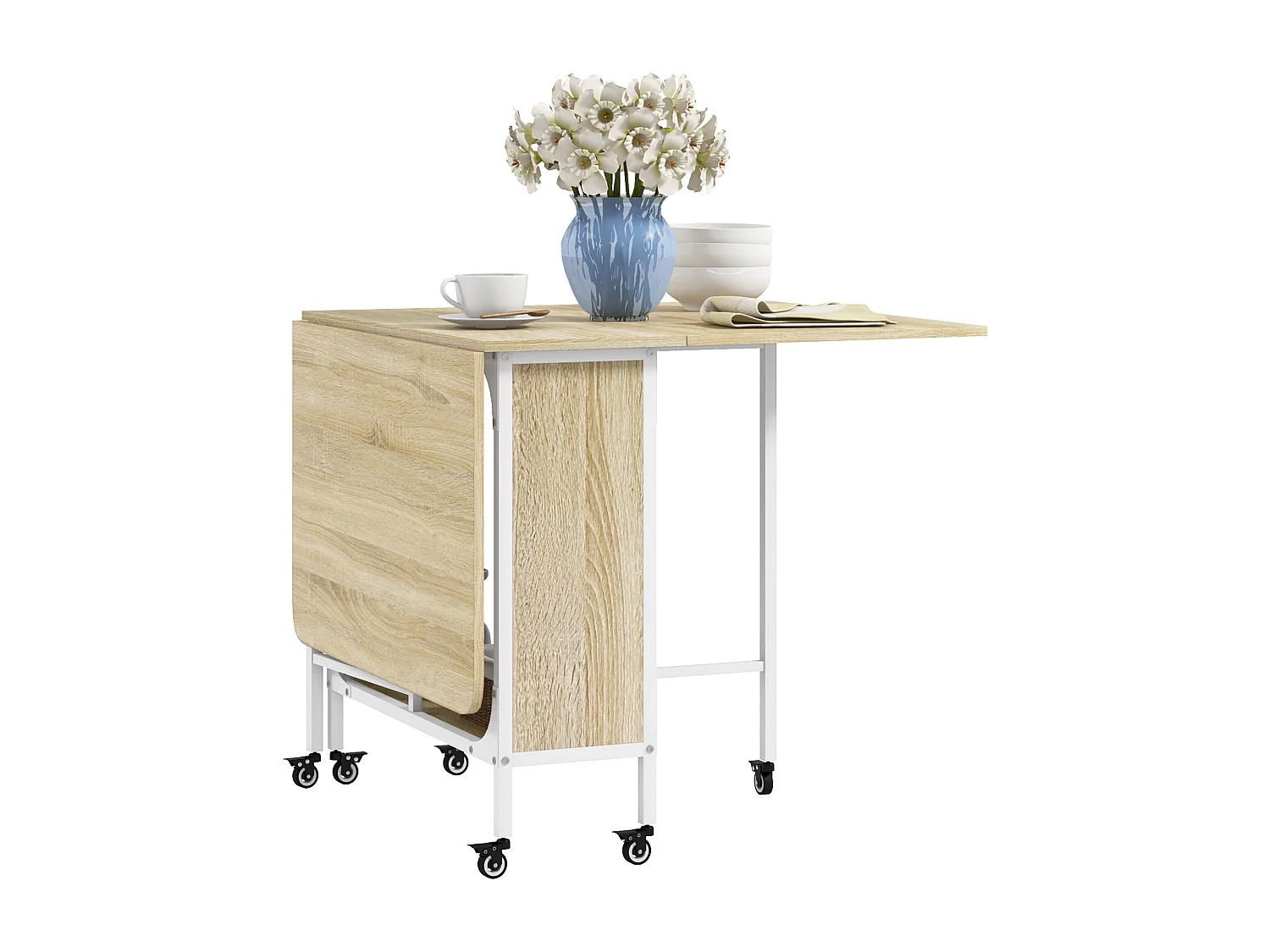 Tavolo da pranzo pieghevole 6 persone con ripiano bianco e color legno