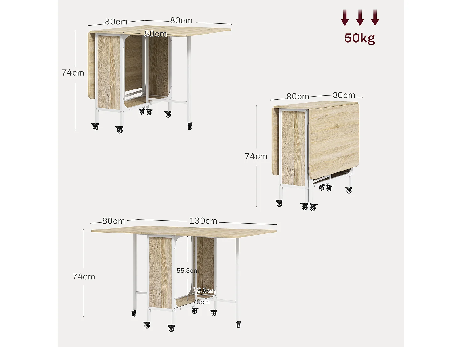 Tavolo da pranzo pieghevole 6 persone con ripiano bianco e color legno