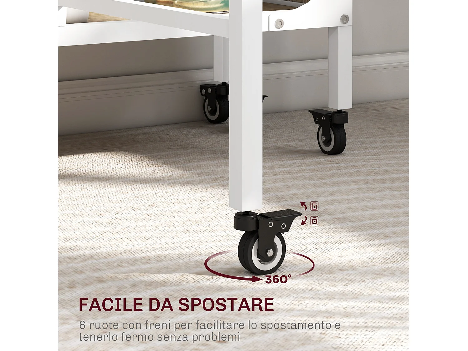 Tavolo da pranzo pieghevole 6 persone con ripiano bianco e color legno