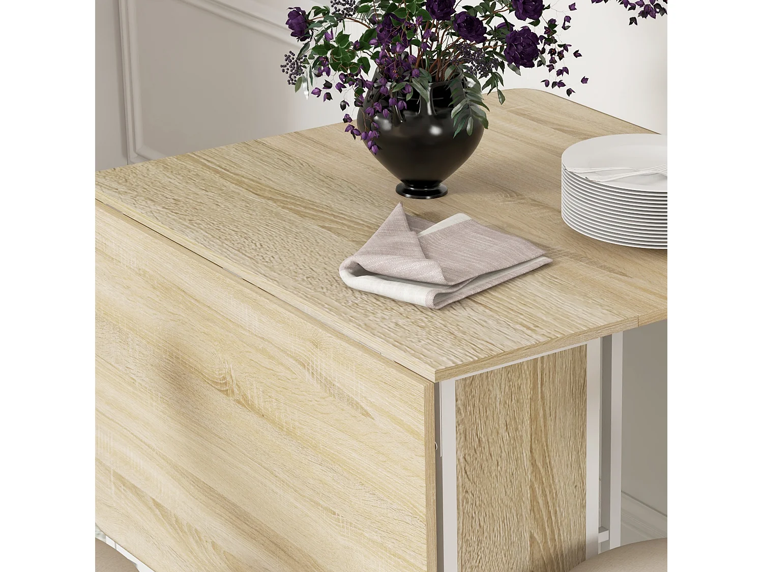 Tavolo da pranzo pieghevole 6 persone con ripiano bianco e color legno