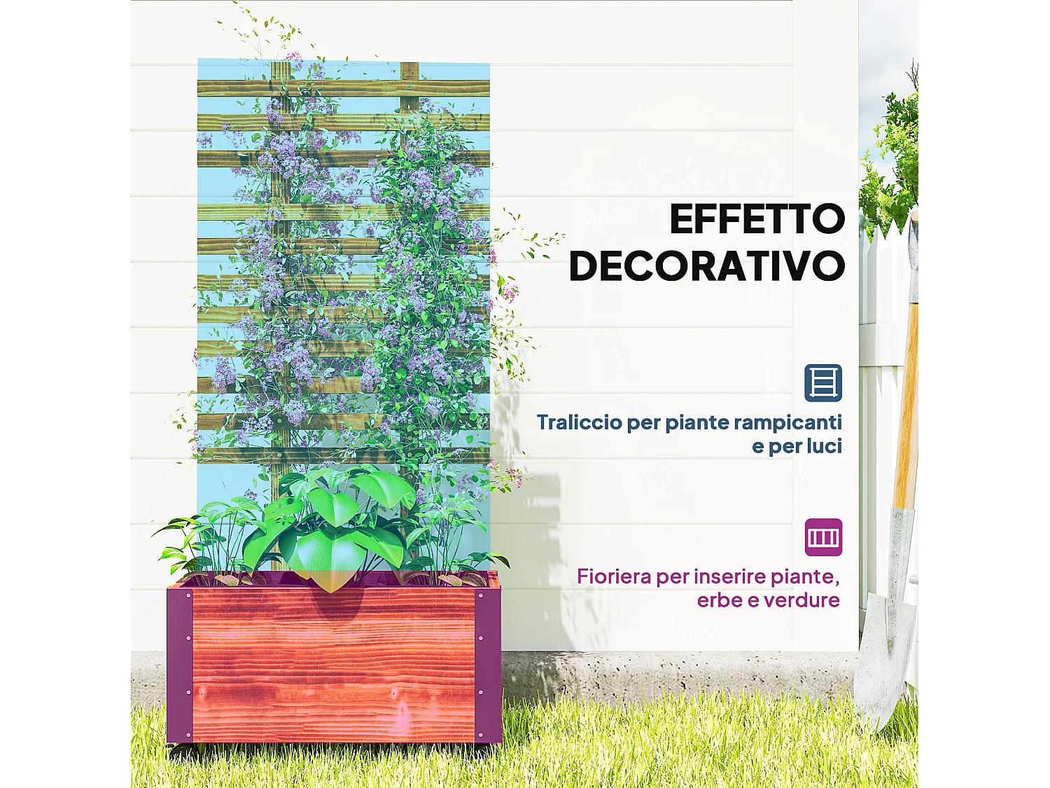 Fioriera con traliccio per rampicanti in legno di abete marrone