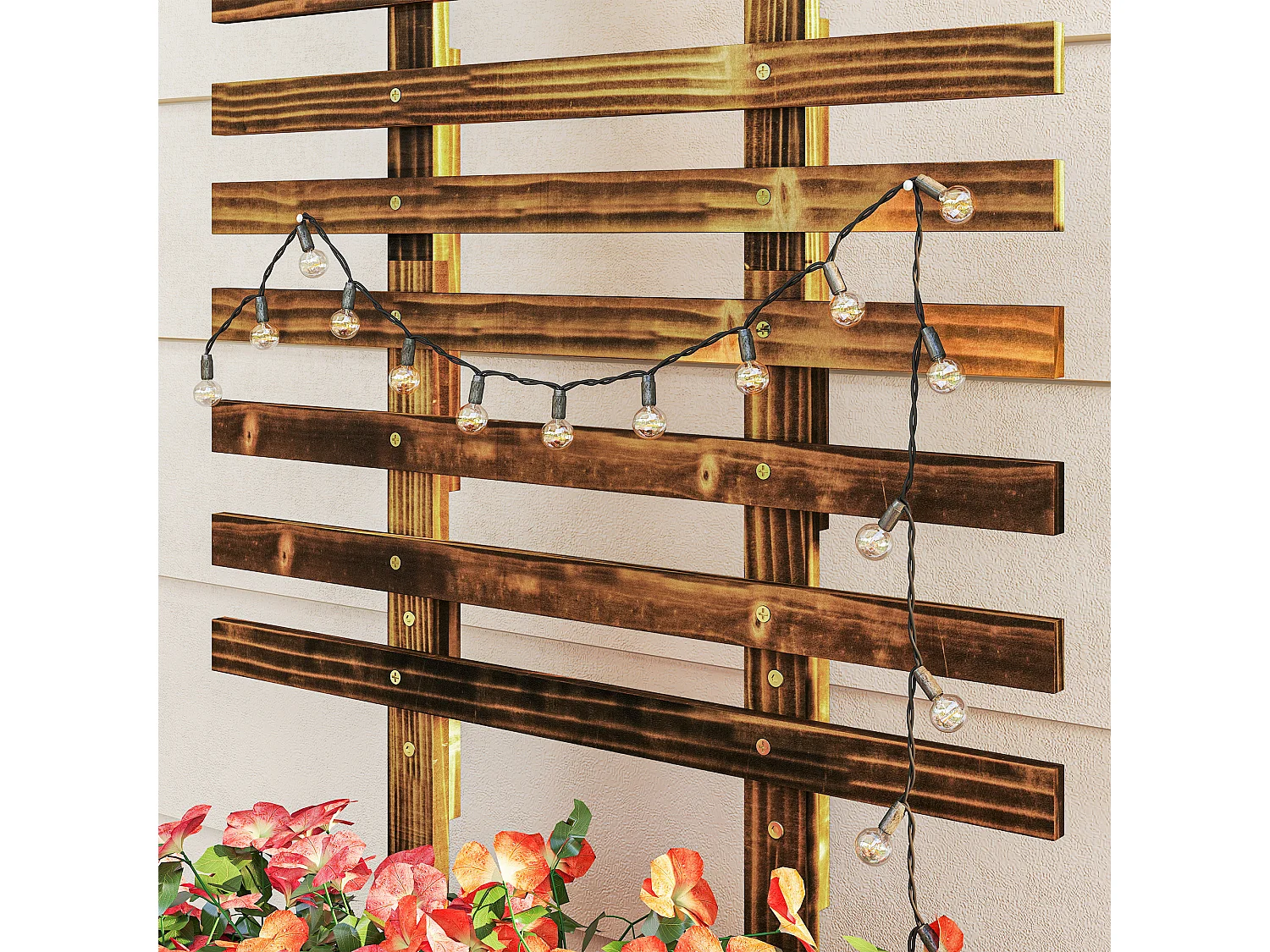 Fioriera con traliccio per rampicanti in legno di abete marrone