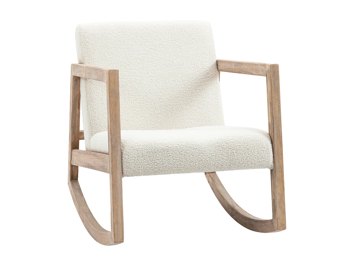 Sedia a dondolo in legno con cuscini per seduta e schienale crema