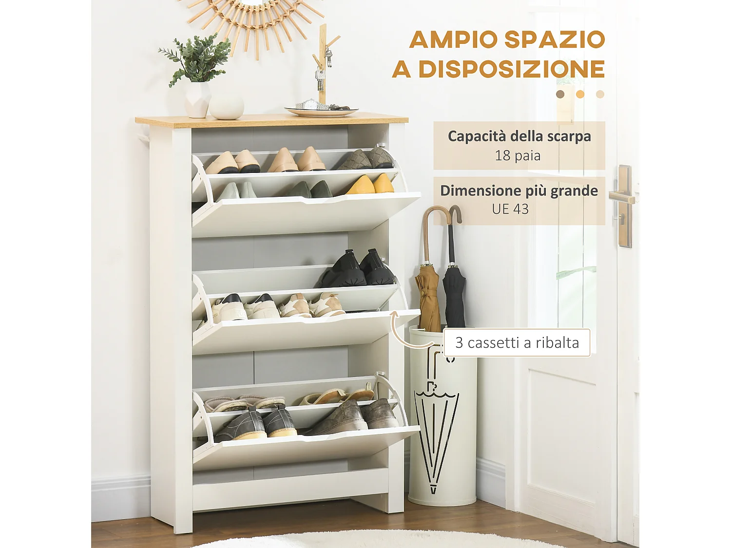 Scarpiera salvaspazio slim con 3 ante a ribalta