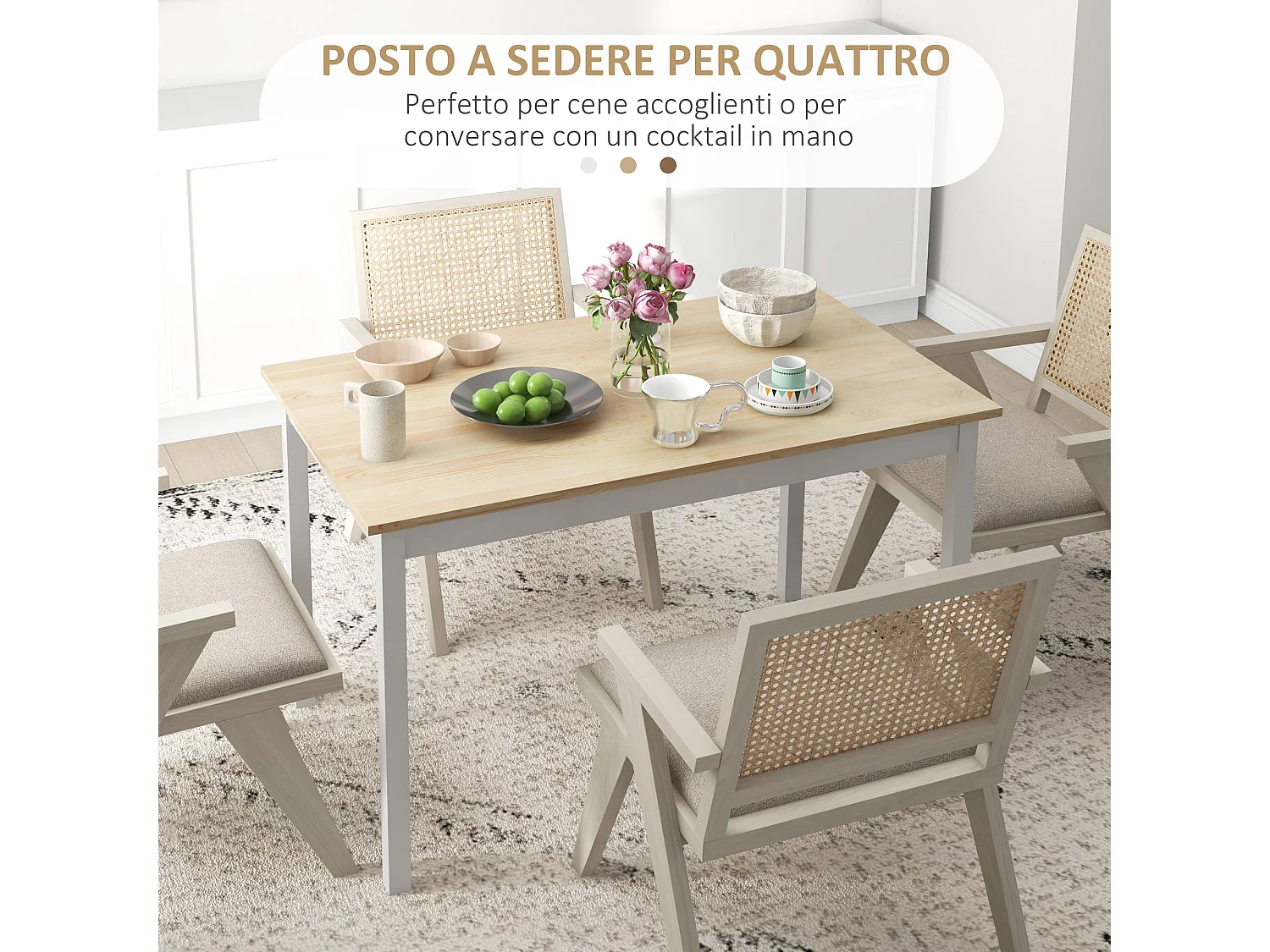 Tavolo da pranzo minimal 4 posti con piedini antiscivolo