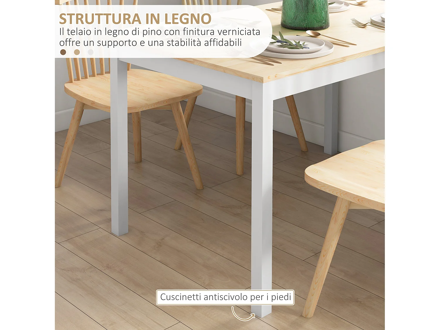 Tavolo da pranzo minimal 4 posti con piedini antiscivolo