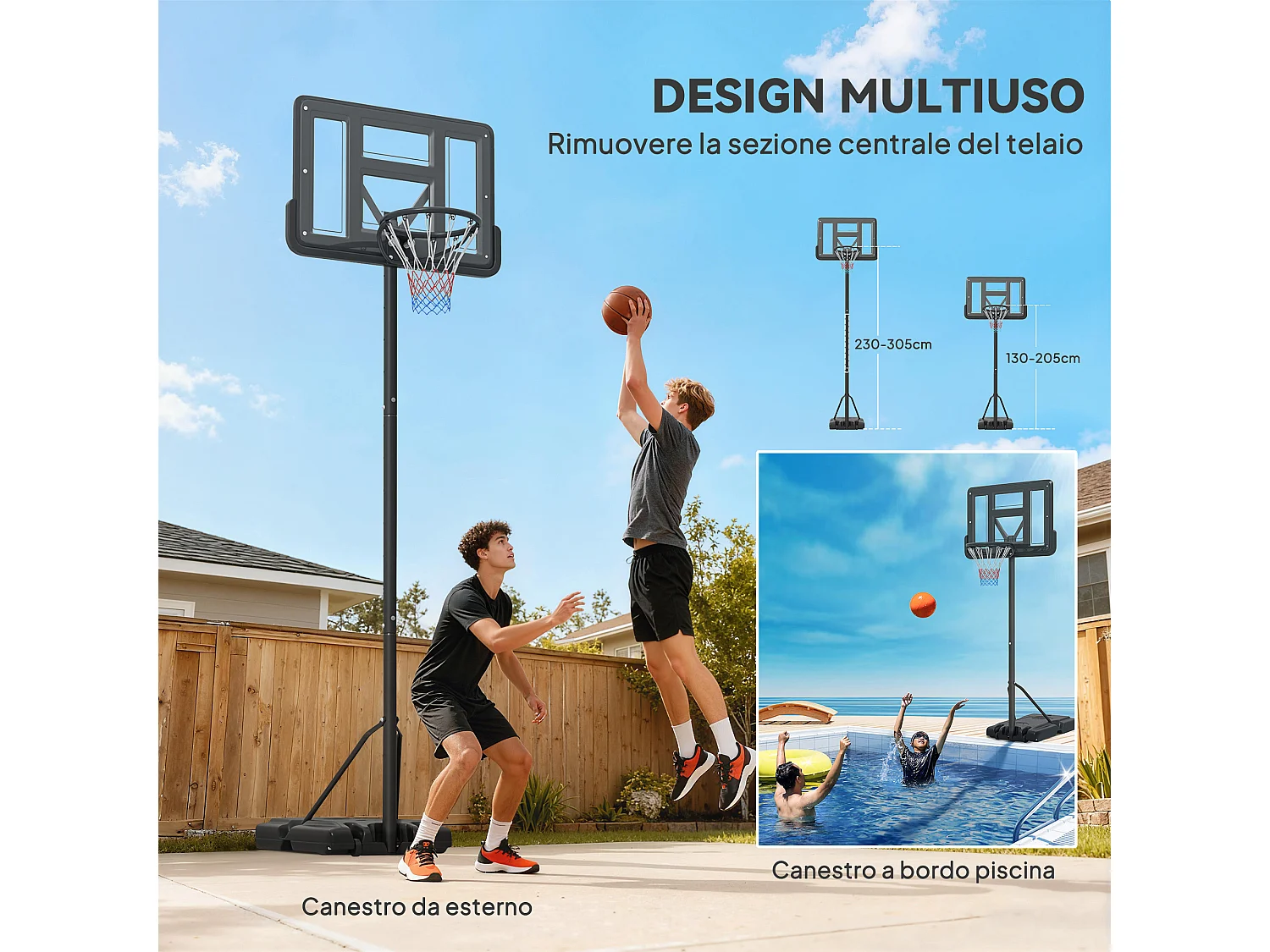 SPORTNOW Canestro Basket Portatile ad Altezza Regolabile Nero