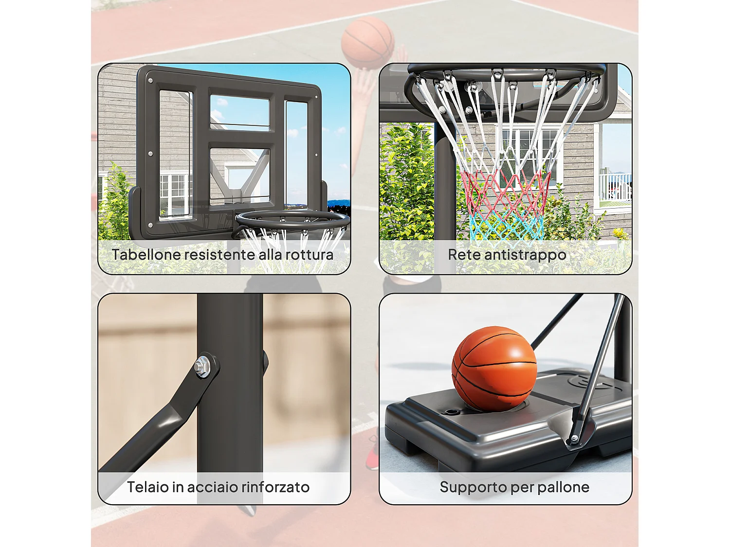 SPORTNOW Canestro Basket Portatile ad Altezza Regolabile Nero