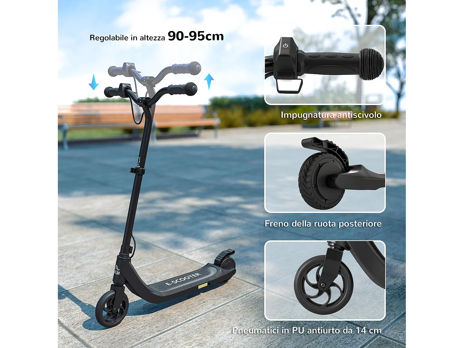 Monopattino elettrico per bambini 120w altezza regolabile nero