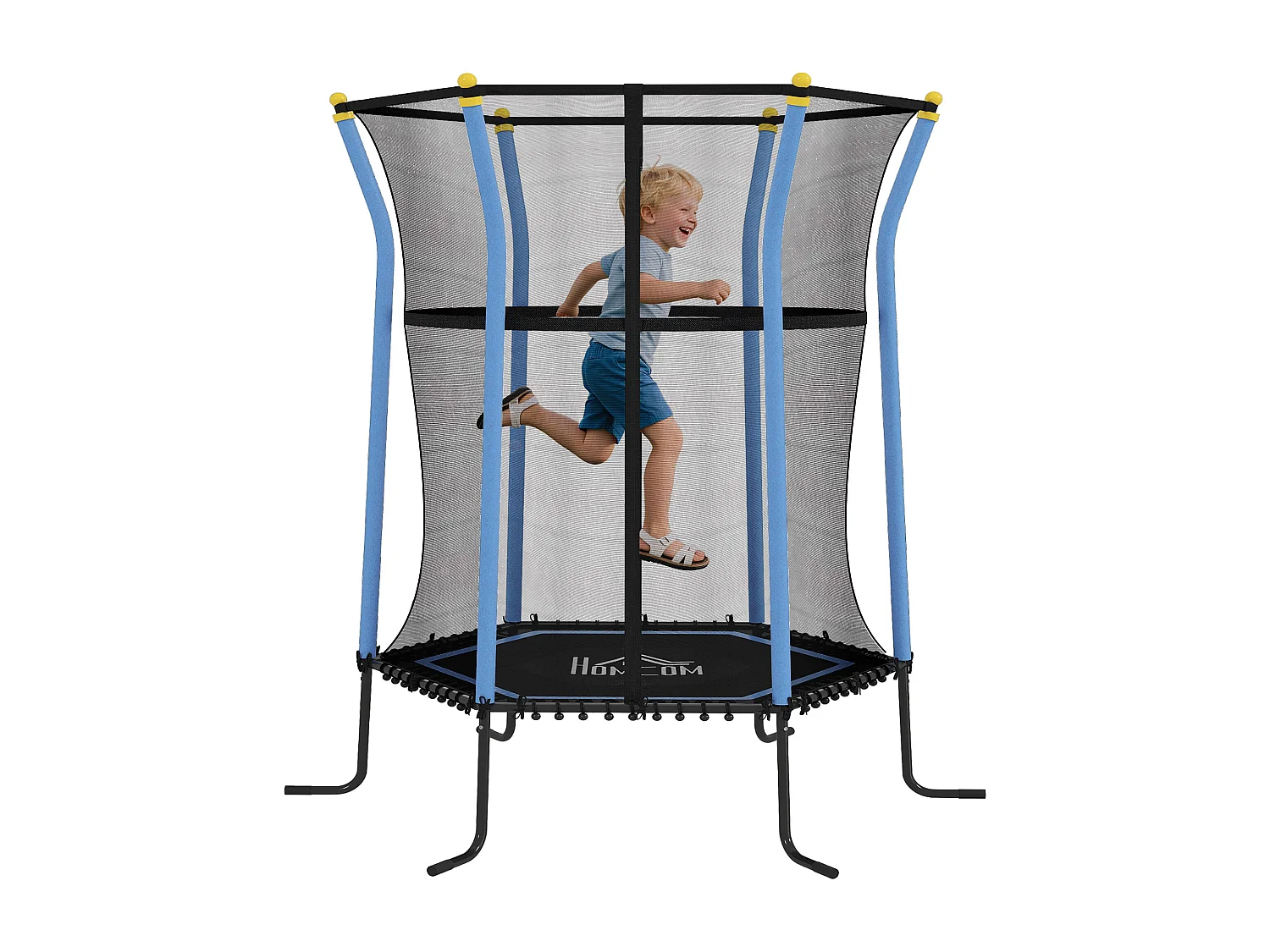 Tappeto per bambini con ingresso a zip e pali imbottiti blu