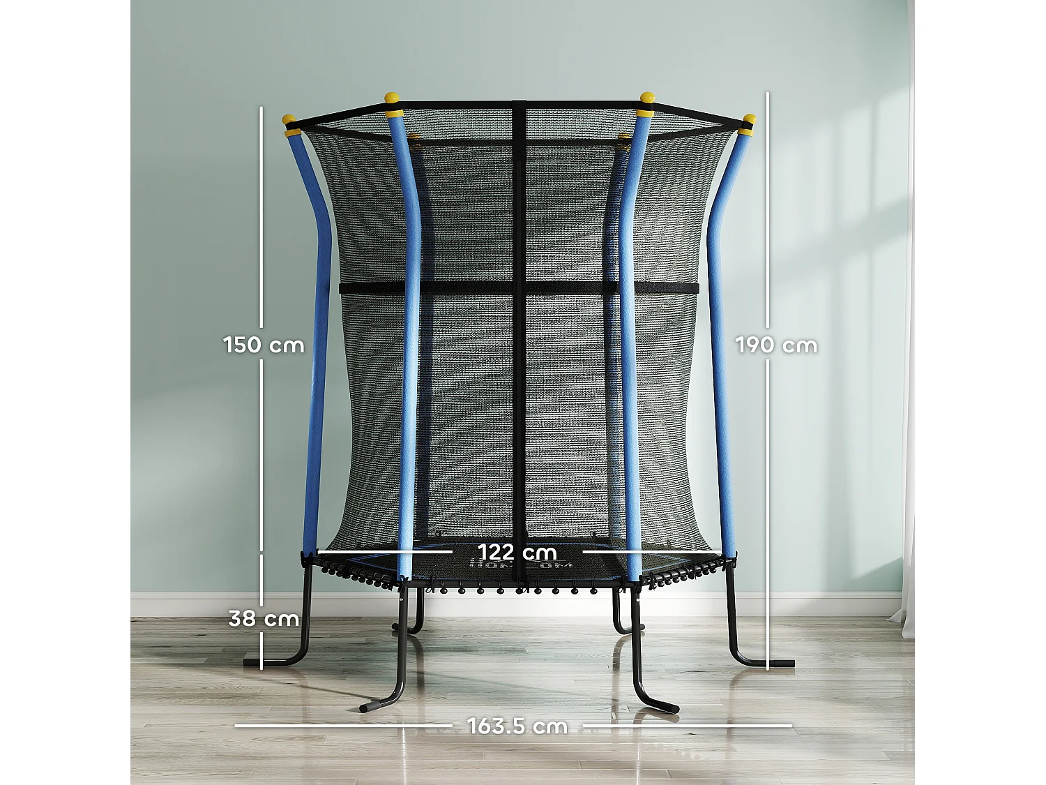 Tappeto per bambini con ingresso a zip e pali imbottiti blu