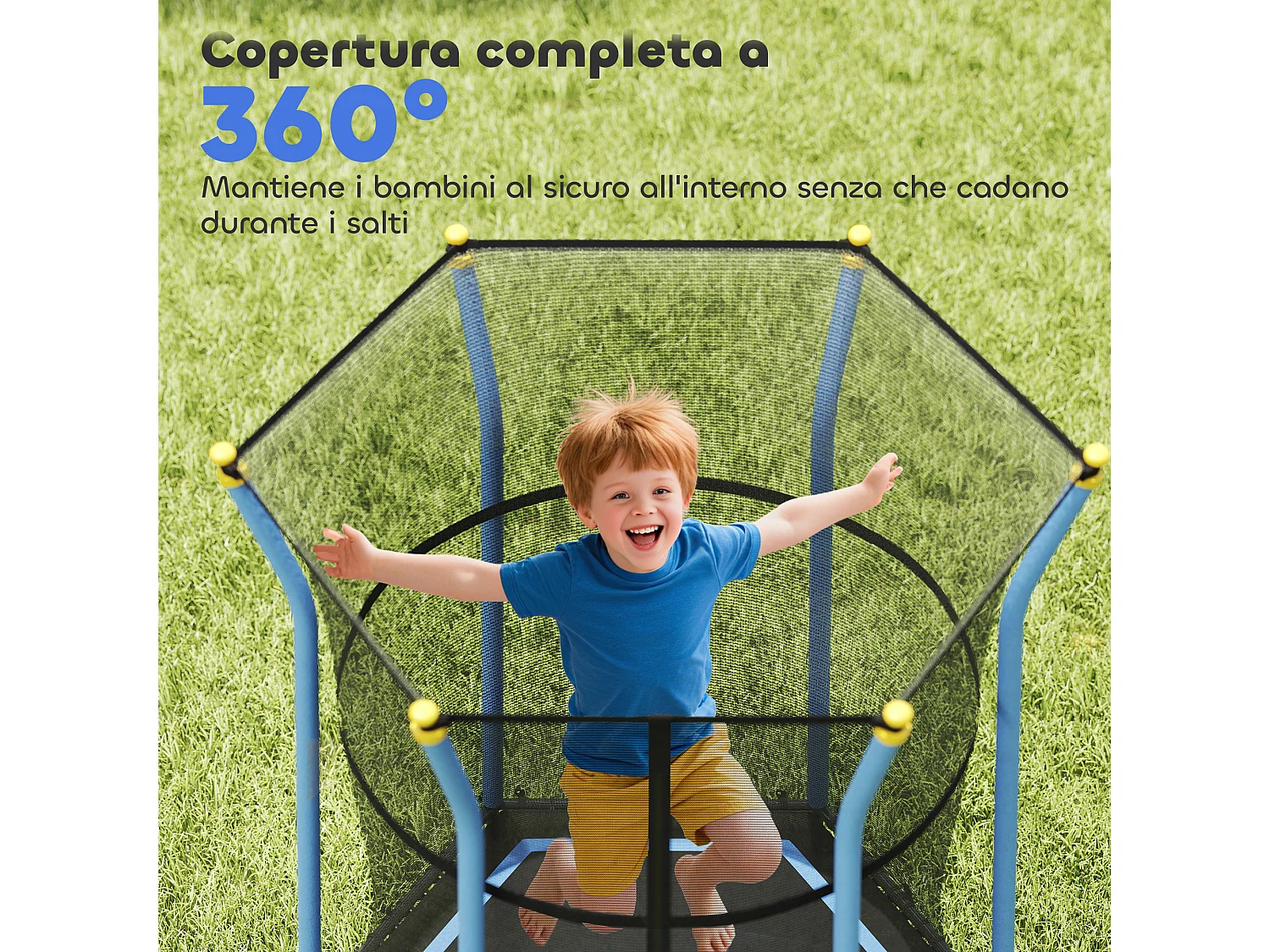 Tappeto per bambini con ingresso a zip e pali imbottiti blu