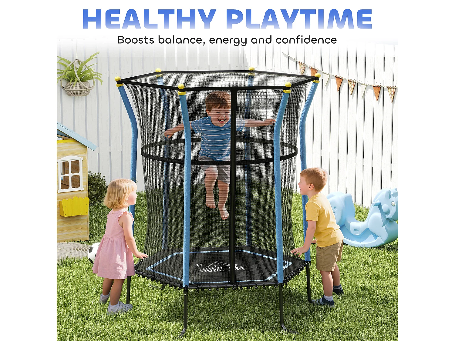 Tappeto per bambini con ingresso a zip e pali imbottiti blu