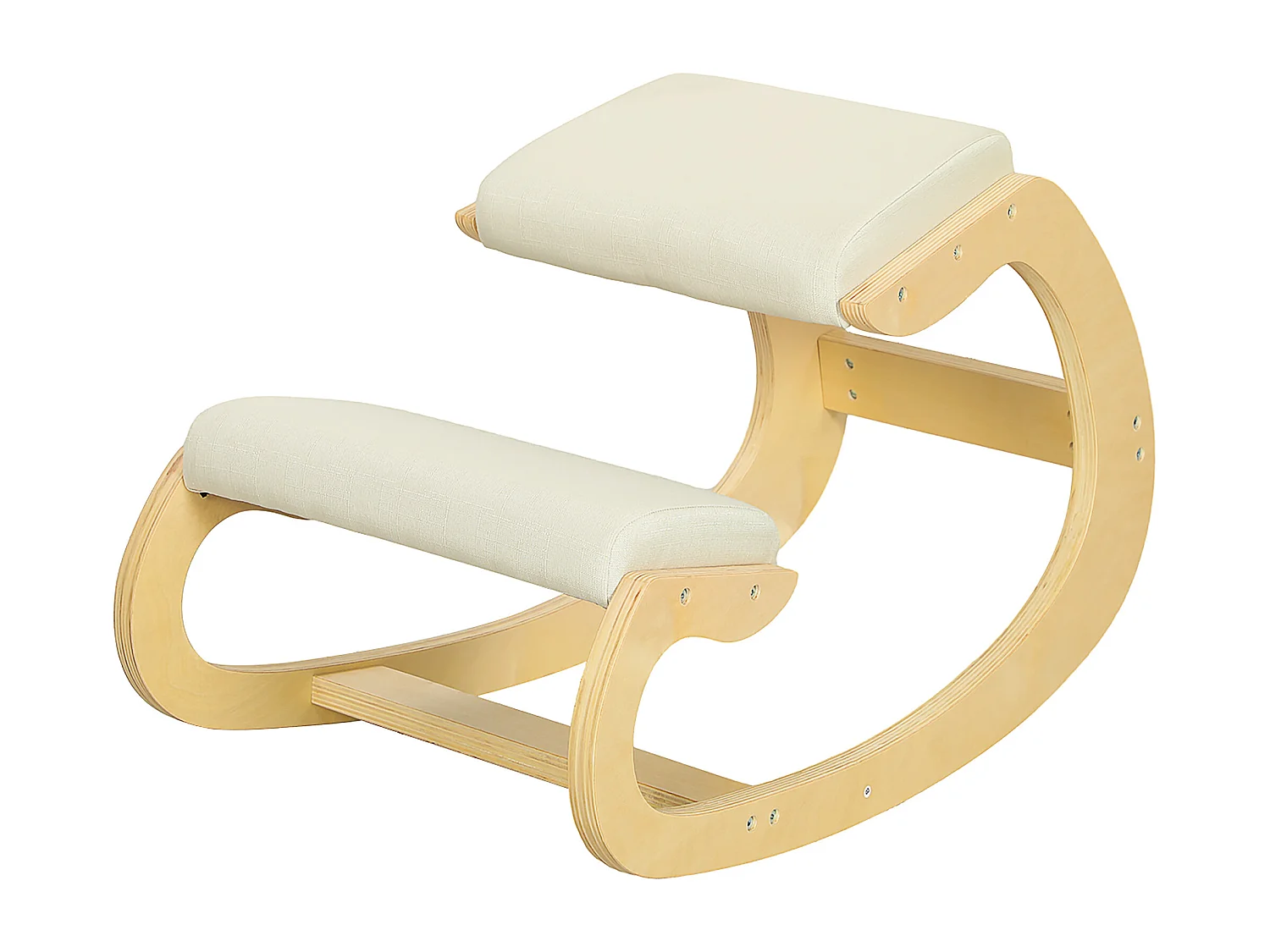 Sedia inginocchiatoio dondolante in tessuto effetto lino legno crema