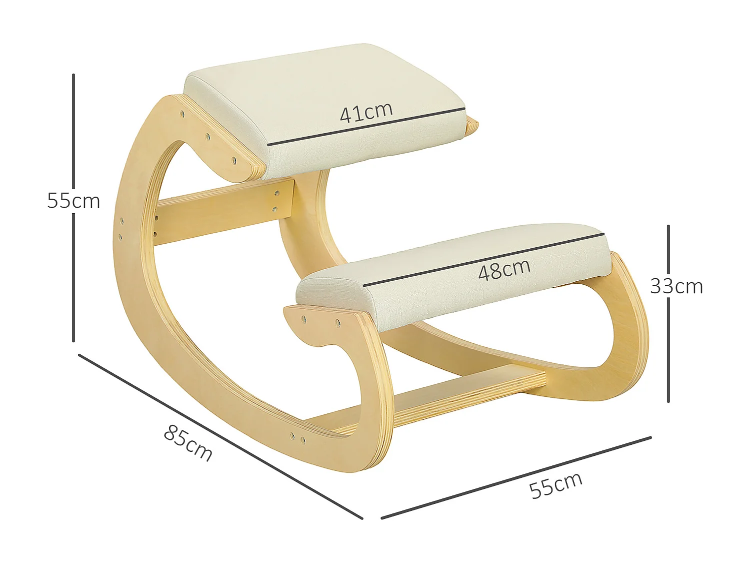 Sedia inginocchiatoio dondolante in tessuto effetto lino legno crema