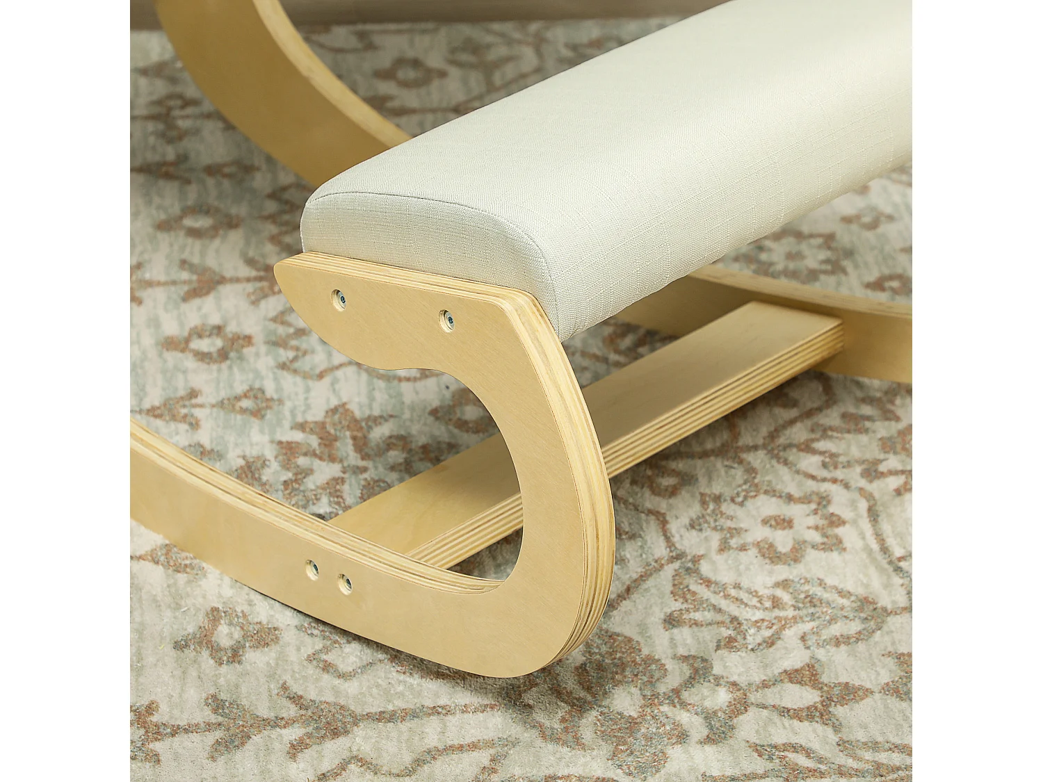 Sedia inginocchiatoio dondolante in tessuto effetto lino legno crema