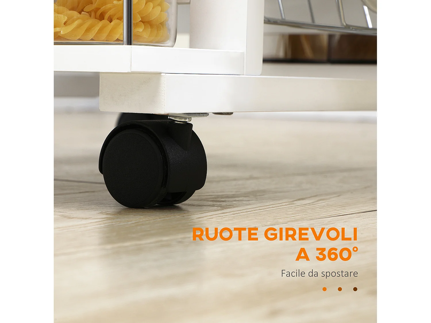 Carrello da cucina con cassetto, 4 cesti e 4 ripiani bianco