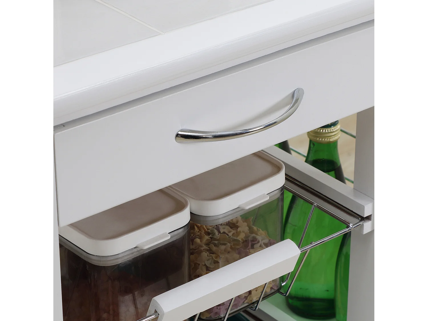 Carrello da cucina con cassetto, 4 cesti e 4 ripiani bianco