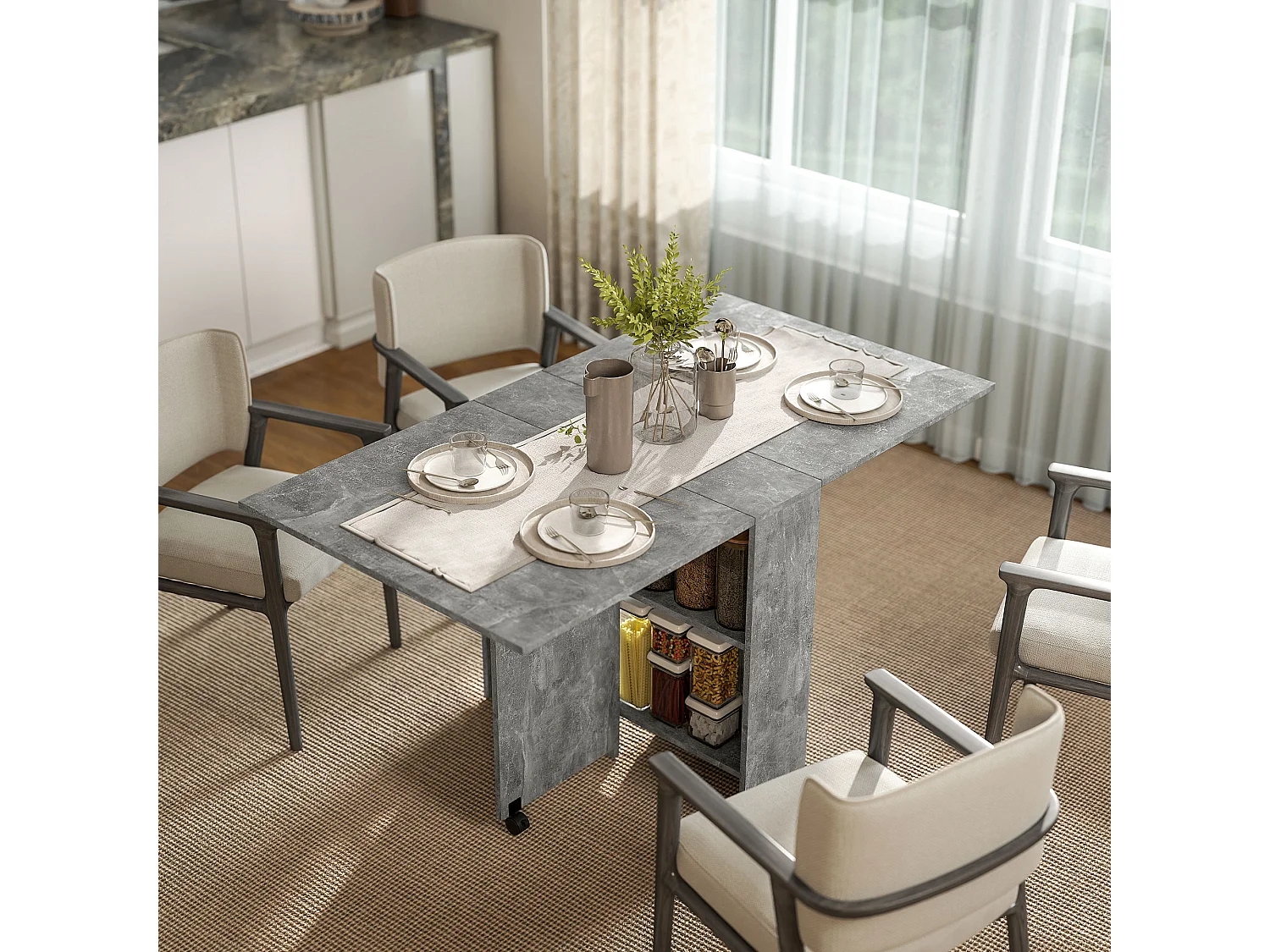 Tavolo pieghevole in legno con ruote per 4-6 persone grigio