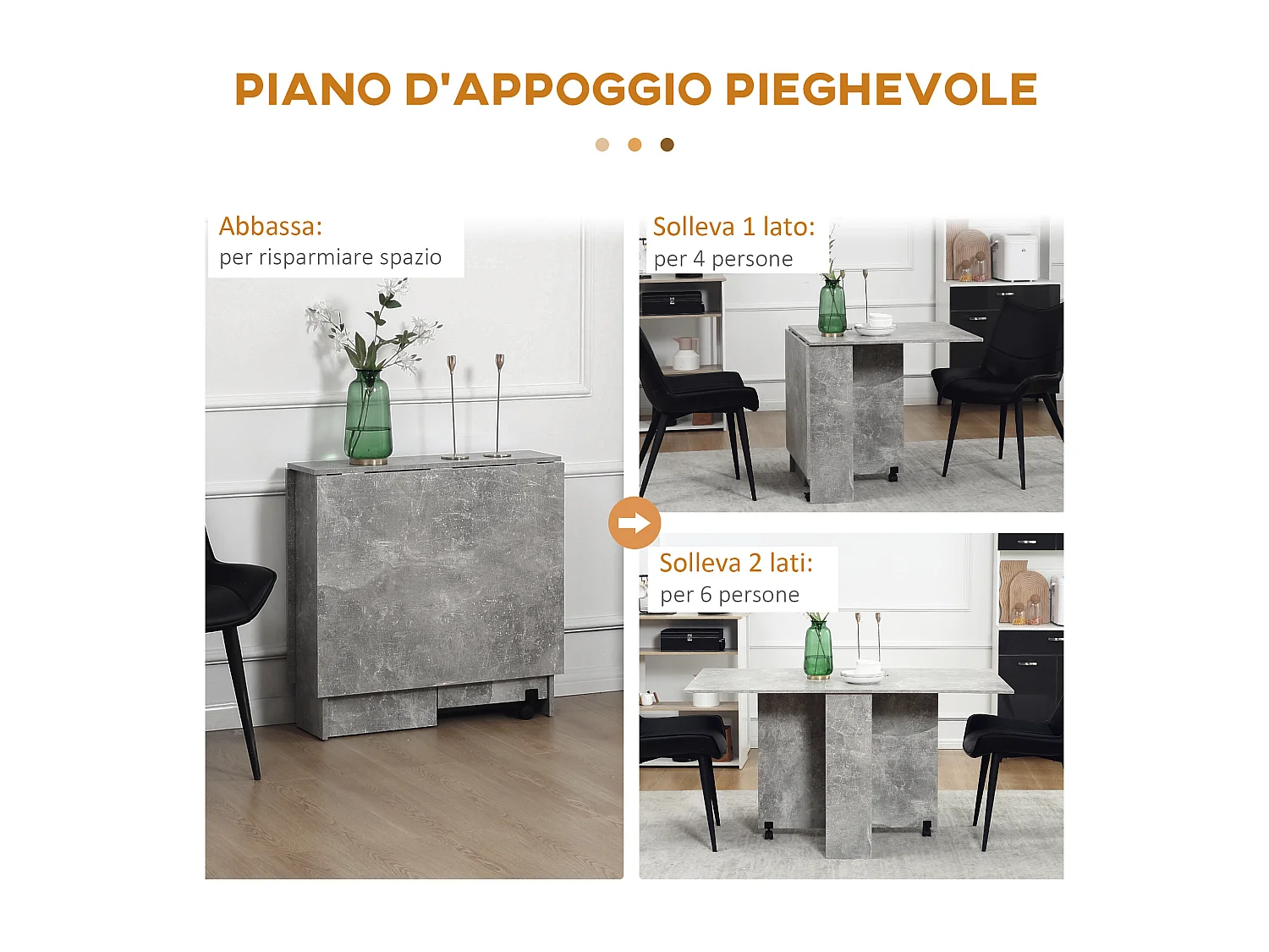 Tavolo pieghevole in legno con ruote per 4-6 persone grigio