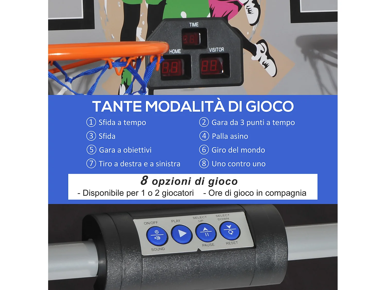 Canestri basket con tabellone led e 8 modalità di gioco bianco e nero