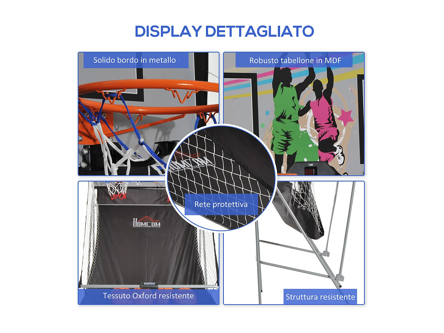 Canestri basket con tabellone led e 8 modalità di gioco bianco e nero